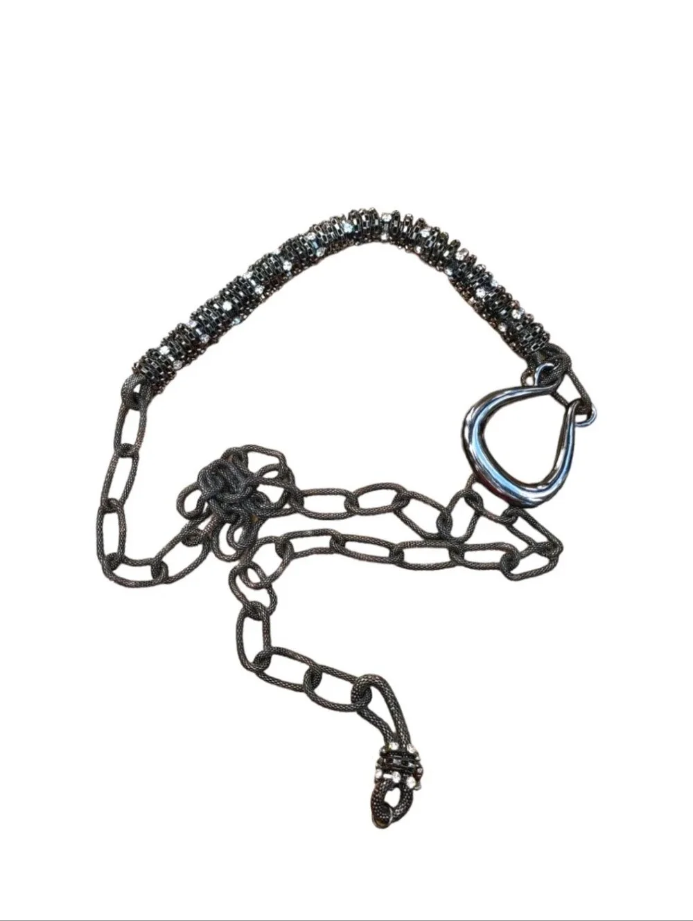 Chicos Rhinestone Laden Chain Belt Gunmetal Gray Chunky Adjustable 90s